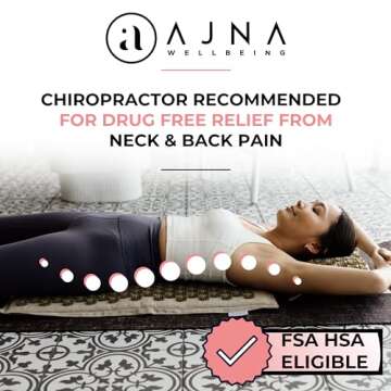 Ajna Acupressure Mat and Pillow Set - Natural Organic Linen Cotton Acupuncture Mat & Bag - Back Pain Relief, Neck Pain Relief, Stress Reliever, Reflexology, Sciatica, Trigger Point Therapy - Eco Luxe