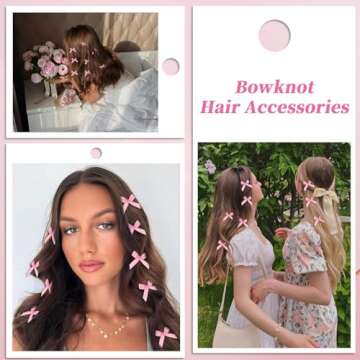 COMNICO 20PCS Bow Hair Clips Mini Bowknot Metal Barrettes Hair Accessories Twist Tie Silky Satin Hair Ribbon Cute Non-slip Hairpins for Women Girls Teens Kids (Pink)