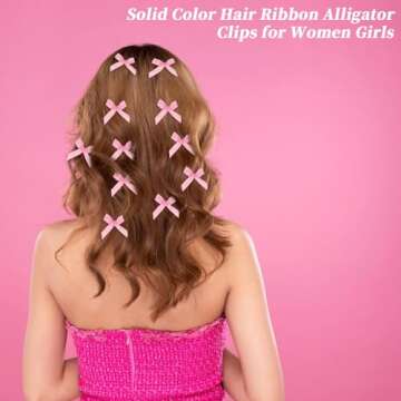 COMNICO 20PCS Bow Hair Clips Mini Bowknot Metal Barrettes Hair Accessories Twist Tie Silky Satin Hair Ribbon Cute Non-slip Hairpins for Women Girls Teens Kids (Pink)