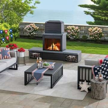 Sunjoy Wood Burning Fireplace, Outdoor Patio Steel Fireplace with Chimney, Log Holders, Fireplace To...