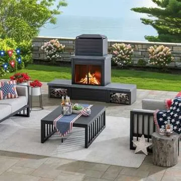 Sunjoy Wood Burning Fireplace, Outdoor Patio Steel Fireplace with Chimney, Log Holders, Fireplace To...