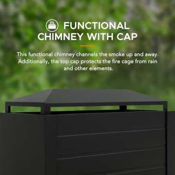 Sunjoy Wood Burning Fireplace, Outdoor Patio Steel Fireplace with Chimney, Log Holders, Fireplace Tool and PVC Cover, Black