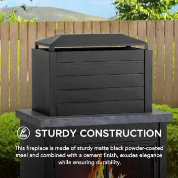 Sunjoy Wood Burning Fireplace, Outdoor Patio Steel Fireplace with Chimney, Log Holders, Fireplace Tool and PVC Cover, Black