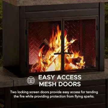 Sunjoy Wood Burning Fireplace, Outdoor Patio Steel Fireplace with Chimney, Log Holders, Fireplace Tool and PVC Cover, Black