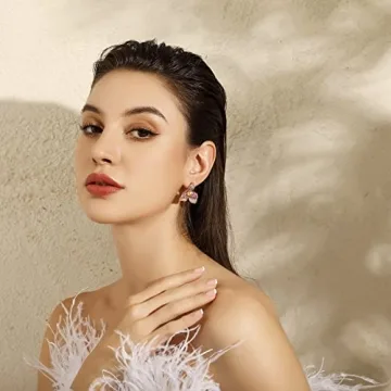 Frwiskp Pink Flower Stud Earrings, Created Pink Sapphire Earrings, cubic zircon Flora Earrings, 18K Gold Plated 925 Sterling Silver posts, Hypoallergenic Jewelry, Gifts for Women