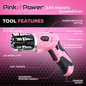 Pink Power Cordless Electric Screwdriver Set for Women
