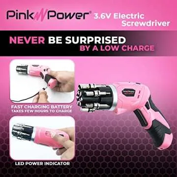 Pink Power Cordless Electric Screwdriver Set for Women