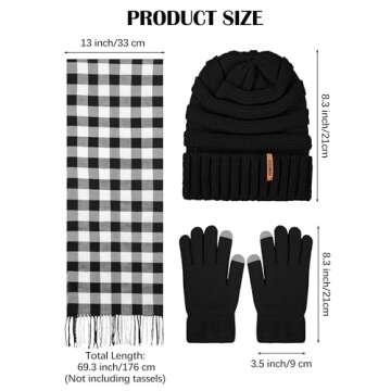 Aneco Winter Warm Knitted Scarf Beanie Hat and Gloves Set Men & Women's Soft Stretch Hat Scarf and Mitten Set