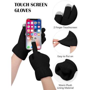 Aneco Winter Warm Knitted Scarf Beanie Hat and Gloves Set Men & Women's Soft Stretch Hat Scarf and Mitten Set