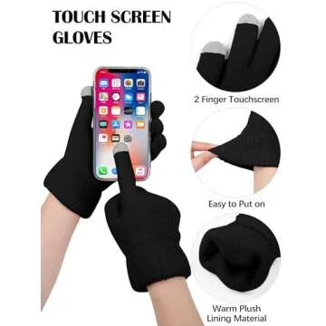 Aneco Winter Warm Knitted Scarf Beanie Hat and Gloves Set Men & Women's Soft Stretch Hat Scarf and Mitten Set