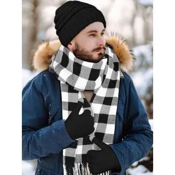 Aneco Winter Warm Knitted Scarf Beanie Hat and Gloves Set Men & Women's Soft Stretch Hat Scarf and Mitten Set