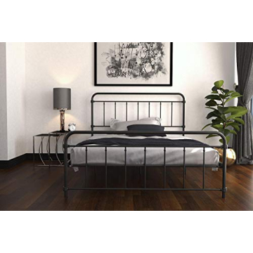 DHP Winston Metal Platform Bed with Rustic Design and Curved Edge Headboard and Footboard, Adjustable Base Height for Underbed Storage, No Box Spring Needed, Queen, Black