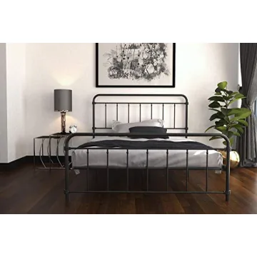 DHP Winston Metal Platform Bed with Rustic Design and Curved Edge Headboard and Footboard, Adjustable Base Height for Underbed Storage, No Box Spring Needed, Queen, Black