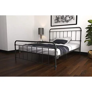 DHP Winston Metal Platform Bed with Rustic Design and Curved Edge Headboard and Footboard, Adjustable Base Height for Underbed Storage, No Box Spring Needed, Queen, Black