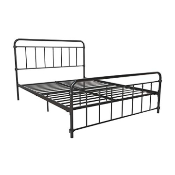 DHP Winston Metal Platform Bed with Rustic Design and Curved Edge Headboard and Footboard, Adjustable Base Height for Underbed Storage, No Box Spring Needed, Queen, Black