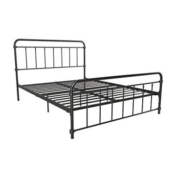 DHP Winston Metal Platform Bed with Rustic Design and Curved Edge Headboard and Footboard, Adjustable Base Height for Underbed Storage, No Box Spring Needed, Queen, Black