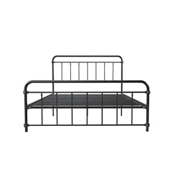 DHP Winston Metal Platform Bed with Rustic Design and Curved Edge Headboard and Footboard, Adjustable Base Height for Underbed Storage, No Box Spring Needed, Queen, Black
