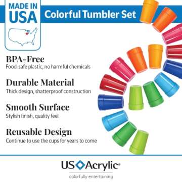 US Acrylic Spectrum Unbreakable Plastic 10 ounce Stackable Juice Tumblers in 8 Assorted Colors | Set...
