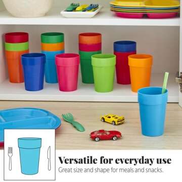 US Acrylic Spectrum Unbreakable Plastic 10 ounce Stackable Juice Tumblers in 8 Assorted Colors | Set of 16 Kids Drinking Cups | Reusable, BPA-free, Made in the USA, Top-rack Dishwasher Safe