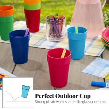 US Acrylic Spectrum Unbreakable Plastic 10 ounce Stackable Juice Tumblers in 8 Assorted Colors | Set of 16 Kids Drinking Cups | Reusable, BPA-free, Made in the USA, Top-rack Dishwasher Safe