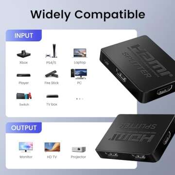 avedio links HDMI Splitter 1 in 4 Out with HDMI Cable, 4K HDMI Splitter 1X4 Mirror Screen, USB Power Splitter 1 Input 4 Output Support 4KX2K, 1080P@60Hz, 3D, HDR, 1 Source to 4 HDMI displays