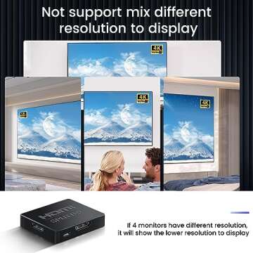 avedio links HDMI Splitter 1 in 4 Out with HDMI Cable, 4K HDMI Splitter 1X4 Mirror Screen, USB Power Splitter 1 Input 4 Output Support 4KX2K, 1080P@60Hz, 3D, HDR, 1 Source to 4 HDMI displays