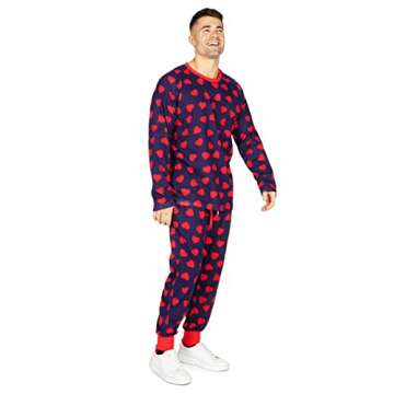 Navy Blue Hearts on Fire Pajama Set for Men