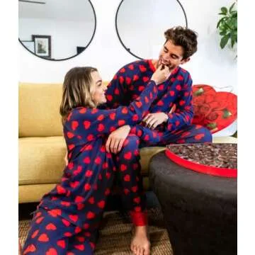 Navy Blue Hearts on Fire Pajama Set for Men