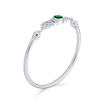 Couples Green Emerald CZ BFF Infinity Irish Celtic Love Knot Bangle Bracelet For Women Teen .925 Ste...