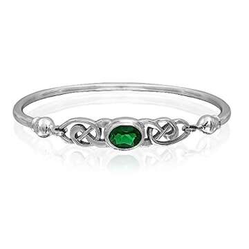 Couples Green Emerald CZ BFF Infinity Irish Celtic Love Knot Bangle Bracelet For Women Teen .925 Sterling Silver