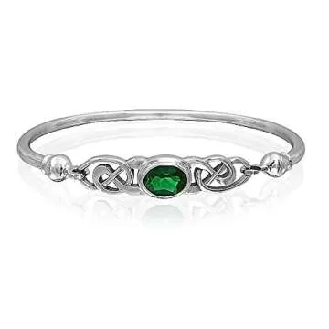 Couples Green Emerald CZ BFF Infinity Irish Celtic Love Knot Bangle Bracelet For Women Teen .925 Sterling Silver