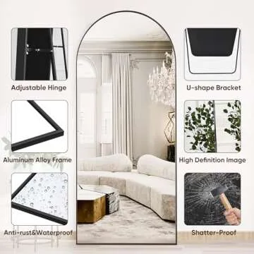 Suidia Arched Full Length Mirror, 71"x28" Floor Mirror Freestanding, Floor Standing Mirror Full Body Mirror with Stand for Bedroom, Hanging Mounted Mirror for Living Room Cloakroom, Black