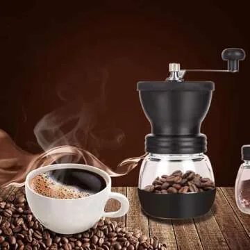 PARACITY Manual Coffee Bean Grinder with Ceramic Burr, Hand Coffee Grinder Mill Small with 2 Glass J...