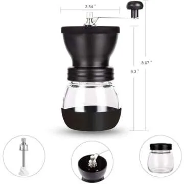 PARACITY Manual Coffee Bean Grinder with Ceramic Burr, Hand Coffee Grinder Mill Small with 2 Glass Jars(11OZ per Jar) Stainless Steel Handle for Drip Coffee, Espresso, French Press, Turkish Brew