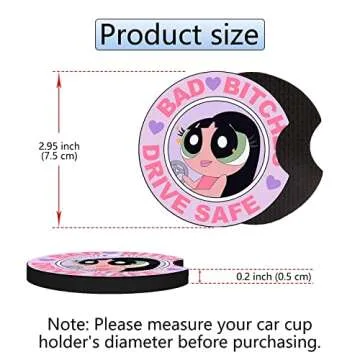 Jupswan Car Cupholder Coaster Absorbent 2 Pack Cute Cartoon Girl Design Rubber New Automotive Cup Holder Decal Decor Accessories for Women Men DZ290