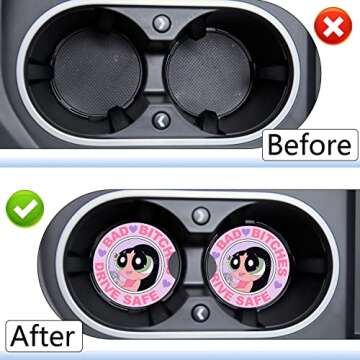 Jupswan Car Cupholder Coaster Absorbent 2 Pack Cute Cartoon Girl Design Rubber New Automotive Cup Holder Decal Decor Accessories for Women Men DZ290