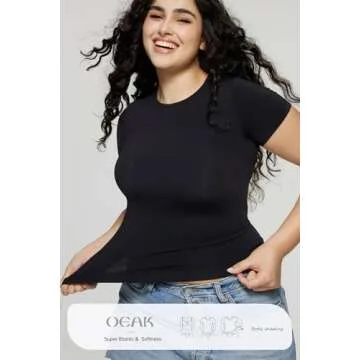 OEAK Womens T-Shirts Short Sleeve Shirts Crew Neck Basic Tees Soft Smoothing Seamless Tshirts Slim Fit Going Out Trendy Tops