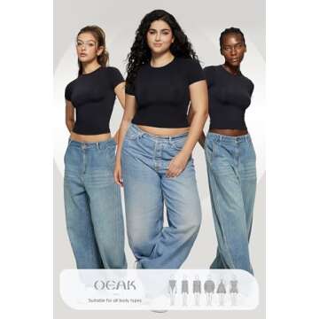 OEAK Womens T-Shirts Short Sleeve Shirts Crew Neck Basic Tees Soft Smoothing Seamless Tshirts Slim Fit Going Out Trendy Tops