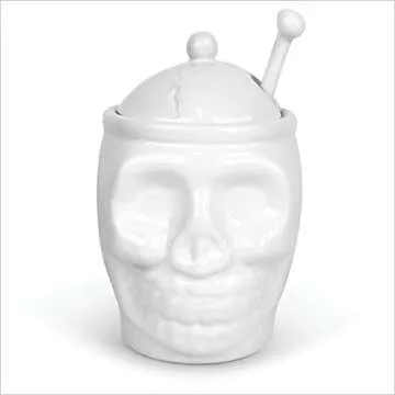 BELL BOOK AND CANDLE Sugar Skull Sugar Bowl With Bone Spoon - 12 Oz - Spooky Valentines Day Gifts, G...