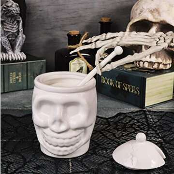 BELL BOOK AND CANDLE Sugar Skull Sugar Bowl With Bone Spoon - 12 Oz - Spooky Valentines Day Gifts, Goth Valentines Day Decor -Witchy Gifts, Goth Gifts For Women, Spooky Gifts - Spooky Gothic Tea Set