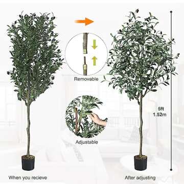 Chantoo 2Pack Olive Tree 5FT Olive Trees Artificial Indoor Faux Olive Tree Artificial Olive Tree for Office Home Decor Faux Plants Indoor Tall Fake Plants with Realistic Trunk and Lifelike Fruits