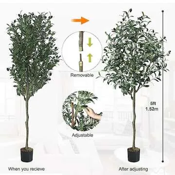Chantoo 2Pack Olive Tree 5FT Olive Trees Artificial Indoor Faux Olive Tree Artificial Olive Tree for Office Home Decor Faux Plants Indoor Tall Fake Plants with Realistic Trunk and Lifelike Fruits