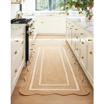 Natural Jute Scalloped Area Runner Rug for Stylish Living