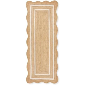 Natural Jute Scalloped Area Runner Rug for Stylish Living