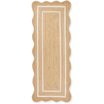 Natural Jute Scalloped Area Runner Rug for Stylish Living
