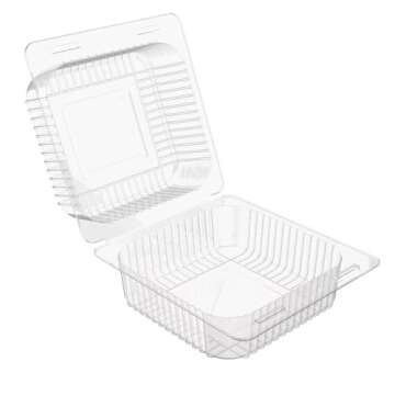 Axe Sickle 100 Count Clear Plastic Hinged Take Out Containers Clamshell Takeout Tray Food Clamshell Containers Outside Diameter 5.3 x 4.7 inch for Dessert, Snacksetc, Cakes Slice, Cookies, Salads