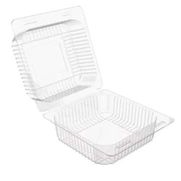 Axe Sickle 100 Count Clear Plastic Hinged Take Out Containers Clamshell Takeout Tray Food Clamshell Containers Outside Diameter 5.3 x 4.7 inch for Dessert, Snacksetc, Cakes Slice, Cookies, Salads