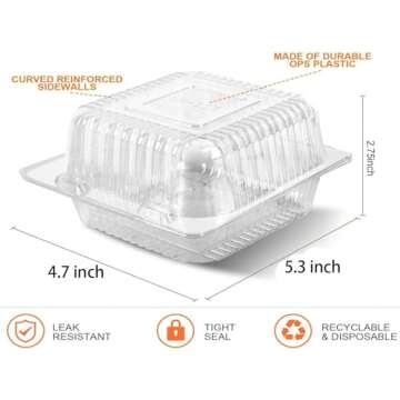 Axe Sickle 100 Count Clear Plastic Hinged Take Out Containers Clamshell Takeout Tray Food Clamshell Containers Outside Diameter 5.3 x 4.7 inch for Dessert, Snacksetc, Cakes Slice, Cookies, Salads