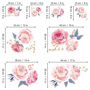 decalmile 16 Pink Rose Wall Stickers Removable Flower Wall Decals Bedroom Living Room Wall Art Decor
