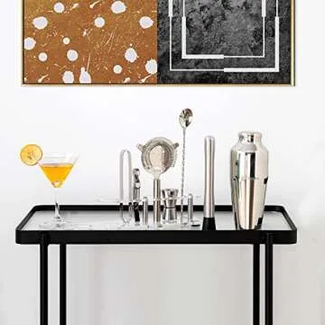 Btuqbu Cocktail Shaker Set with Arcylic Stand, Mixology Bartender Kit for Drink Mixing | Mixology Set with 7 Bar Set Tools Cocktail Kit (Silver)